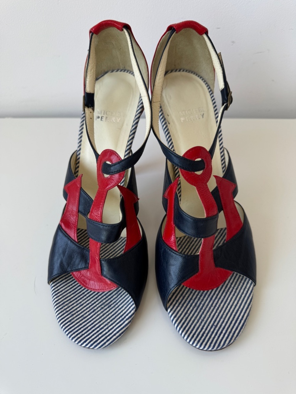 Michel Perry Vintage Italy Anchor Sandals Size 40 Nautical Leather Heels